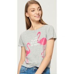 T-shirty damskie: T-shirt z flamingami – Jasny szar