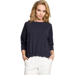 PHOENIX Bluza z gumką z przodu - granatowa. Czarne bluzy damskie marki Moe, s, bez wzorów, z dzianiny, z krótkim rękawem, krótkie, bez kaptura. Za 109,90 zł.