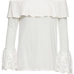 Shirt "carmen" bonprix biel wełny. Białe koszulki damskie bonprix, bez wzorów, z wełny, bez kołnierzyka, bez rękawów. Za 49,99 zł.