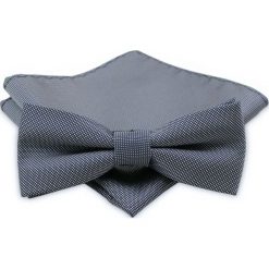 Ciemnogranatowa Męska Mucha - ALTIES - z Taką Samą Poszetką, Szara, w Drobny Rzucik MUALTStania0322. Niebieskie muszki męskie Alties, na imprezę, w paski, eleganckie. W wyprzedaży za 29,00 zł.