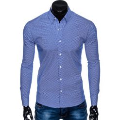 Koszula męska elegancka z długim rękawem K457 - granatowa. Niebieskie koszule męskie Ombre Clothing, s, bez wzorów, z bawełny, eleganckie, bez kołnierzyka, z długim rękawem. Za 39,00 zł.