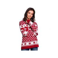 BK039 Sweter z motywem świątecznym. Białe swetry damskie BE, na zimę, s, bez wzorów, wizytowe, bez rękawów, długie, bez kaptura. Za 139,00 zł.