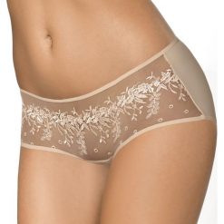 Bokserki Sari. Brązowe majtki damskie PariPari, z haftami, z bawełny. Za 43,99 zł.