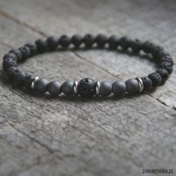 Bransoletki męskie: męska bransoletka : BLACK LAVA & grey HEMATITE