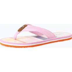 Tommy Hilfiger - Damskie japonki z dodatkiem skóry, lila. Klapki damskie TOMMY HILFIGER, z aplikacjami, ze skóry, bez obcasa. Za 159,95 zł.