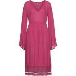 Sukienka midi z koronką bonprix różowy. Różowe sukienki damskie bonprix, w koronkowe wzory, z koronki, bez kołnierzyka, bez rękawów, midi. Za 79,99 zł.