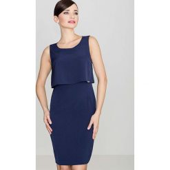 Elegancka Granatowa Sukienka Na Szerokich Ramiączkach. Niebieskie sukienki damskie Molly.pl, do pracy, s, bez wzorów, eleganckie, bez kołnierzyka, bez rękawów, midi, dopasowane. Za 159,90 zł.