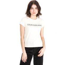 Calvin Klein Koszulka Żółty. Żółte koszulki damskie Calvin Klein, l, z nadrukiem, z bawełny, bez kołnierzyka, z krótkim rękawem. Za 152,95 zł.
