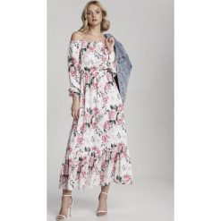 Biała Sukienka Adranos. Białe sukienki damskie Renee, s, bez wzorów, bez kołnierzyka, z długim rękawem, długie, maxi. Za 109,99 zł.