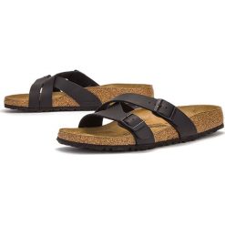BIRKENSTOCK YAO BALANCE > 1016687. Klapki damskie Birkenstock, w paski, ze skóry, bez obcasa. W wyprzedaży za 219,99 zł.