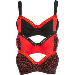 Biustonosz (3 szt.) bonprix z nadrukiem + czerwony + czarny. Czarne biustonosze bonprix, z nadrukiem, z koronki. Za 83,97 zł.