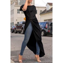 Tunika BEZERA BLACK. Czarne tuniki damskie Tunika BEZERA BLACK, s, bez wzorów, bez kołnierzyka, bez rękawów. W wyprzedaży za 99,00 zł.
