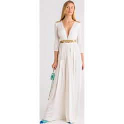 SUKIENKA elisabetta franchi. Białe sukienki damskie Elisabetta Franchi, na imprezę, z haftami, z materiału, eleganckie, z włoskim kołnierzykiem, bez rękawów, maxi, rozkloszowane. Za 2409,00 zł.