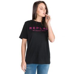Replay Koszulka Czarny. Czarne koszulki damskie Replay, s, z nadrukiem, z bawełny, bez kołnierzyka. Za 240,95 zł.