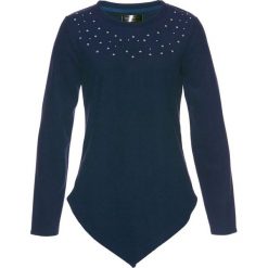 Sweter z polaru z asymetryczną linią dołu bonprix ciemnoniebiesko-srebrny. Niebieskie swetry klasyczne damskie bonprix, z polaru, z asymetrycznym kołnierzem. Za 79,99 zł.