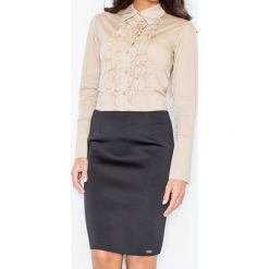 Beżowa Kobieca Koszula z Falbankami. Brązowe koszule damskie FIGL, xl, bez wzorów, z bawełny, z falbankami, z długim rękawem. Za 85,90 zł.
