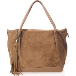 Shopper bag damskie: Skórzany shopper bag w kolorze szarobrązowym – 50 x 35 x 15 cm