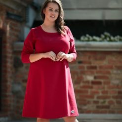 Sukienka Klara w malinowym kolorze XXL OVERSIZE JESIEŃ. Różowe sukienki damskie Moda Size Plus Iwanek, na jesień, s, bez wzorów, z elastanu, wizytowe, bez kołnierzyka, z krótkim rękawem, długie, mini, oversize. Za 139,90 zł.