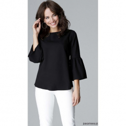 Bluzka L010 czarny. Czarne bluzki damskie Pakamera, l, bez wzorów, eleganckie, z falbankami, bez rękawów. Za 95,00 zł.