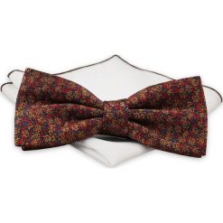 Czerwono-Złota Mucha z Białą Poszetką -CHATTIER- Męska, Melanżowa MUCH0569. Żółte muszki męskie Chattier, na imprezę, w paski, eleganckie. Za 44,00 zł.