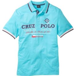 Shirt polo z nadrukiem bonprix morski. Niebieskie koszulki męskie bonprix, s, z nadrukiem, bez rękawów. Za 54,99 zł.