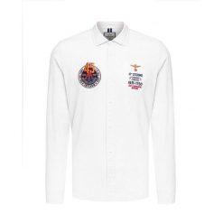 Koszula AERONAUTICA MILITARE. Niebieskie koszule męskie Aeronautica Militare, z aplikacjami, z bawełny, eleganckie, z włoskim kołnierzykiem, bez rękawów. Za 500,00 zł.