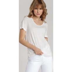 Biały T-shirt Menithoe. Białe bluzki damskie Renee, s, bez wzorów, z jeansu, klasyczne, z okrągłym kołnierzem, z krótkim rękawem. Za 59,99 zł.