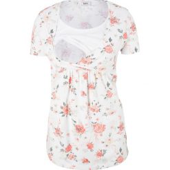 Shirt ciążowy i do karmienia bonprix biały w kwiaty. Białe koszulki damskie bonprix, w kwiaty, bez kołnierzyka, bez rękawów. Za 59,99 zł.