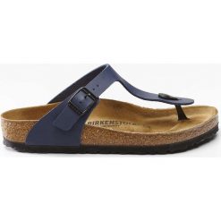 Birkenstock granatowe Gizeh 621. Klapki damskie Birkenstock, w paski, ze skóry, na wysokim obcasie. W wyprzedaży za 259,00 zł.