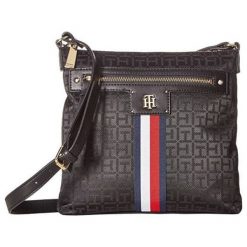 Tommy Hilfiger Torebka damska crossbody Palm er North / South Crossbody Black. Czarne torebki klasyczne damskie TOMMY HILFIGER, w paski, bez dodatków. Za 454,00 zł.