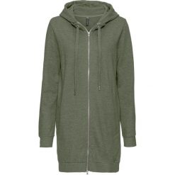 Sukienka shirtowa, rozkloszowana, rękawy 3/4 bonprix niebieski dżins melanżowy. Niebieskie bluzy damskie bonprix, bez wzorów, bez kołnierzyka, bez rękawów, rozkloszowane. Za 69,99 zł.
