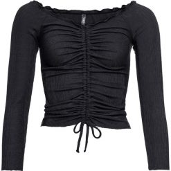 Shirt z dekoltem carmen bonprix czarny. Czarne koszulki damskie bonprix, bez wzorów, bez kołnierzyka, bez rękawów. Za 74,99 zł.