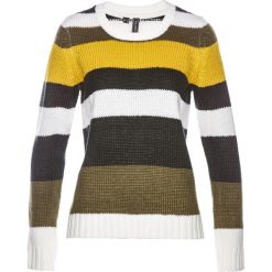 Sweter bonprix ciemnooliwkowo-żółty. Zielone swetry damskie bonprix, bez wzorów, bez rękawów, bez kaptura. Za 34,99 zł.