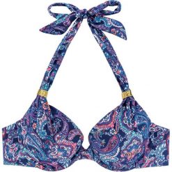 Biustonosz bikini "Adriatic" w kolorze granatowym ze wzorem. Niebieskie biustonosze bardotka Dorina, paisley. W wyprzedaży za 43,95 zł.