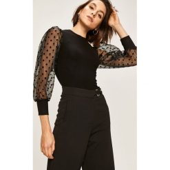 Answear - Bluzka. Czarne bluzki damskie ANSWEAR, s, z aplikacjami, z poliesteru, z okrągłym kołnierzem, z długim rękawem. W wyprzedaży za 74,90 zł.