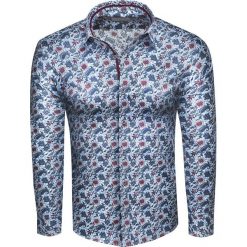 Koszula męska slim granatowa w wzory Recea. Koszule męskie Recea, xl, bez wzorów, z elastanu, eleganckie, bez kołnierzyka, bez rękawów. Za 79,99 zł.