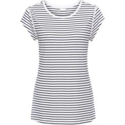 Shirt w paski, krótki rękaw bonprix biało-ciemnoniebieski w paski. Białe koszulki damskie bonprix, w paski, z wiskozy, bez kołnierzyka, z krótkim rękawem. Za 49,99 zł.