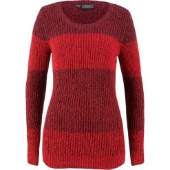 Sweter bonprix truskawkowy melanż w paski. Czerwone swetry damskie bonprix, w paski, bez rękawów, bez kaptura. Za 74,99 zł.