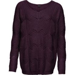 Sweter dzianinowy z dekoltem w serek bonprix czarny bez. Fioletowe swetry damskie bonprix, bez wzorów, z dzianiny, bez rękawów, bez kaptura. Za 89,99 zł.