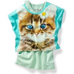 Shirt "boxy" + top (2 części) bonprix jasna limonka - zielony oceaniczny kot. Zielone bluzki dziewczęce bonprix. Za 27,99 zł.