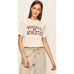 Russell Athletic - T-shirt. Niebieskie bluzki damskie Russell Athletic, s, z aplikacjami, z bawełny, z okrągłym kołnierzem. W wyprzedaży za 139,90 zł.