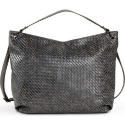 Torba shopper pleciona bonprix szary metaliczny. Szare torby damskie na zakupy marki bonprix, w paski, na ramię. Za 54,99 zł.
