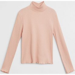 Mango Kids - Longsleeve dziecięcy Turborib. Różowe bluzki dziewczęce Mango Kids, bez wzorów, z bawełny, z golfem, z krótkim rękawem, krótkie, bez kaptura. Za 49,99 zł.