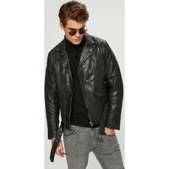 Pepe Jeans - Kurtka skórzana Wharf. Czarne płaszcze męskie Pepe Jeans, m, w paski, z bawełny, krótkie, bez kaptura. W wyprzedaży za 649,90 zł.