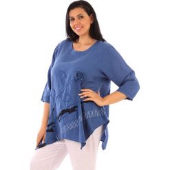 T-shirty damskie: Lniana koszulka w kolorze niebieskim