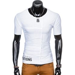 T-shirty męskie: T-SHIRT MĘSKI Z NADRUKIEM S979 - BIAŁY