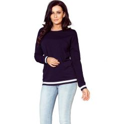 Nierozpinana Granatowa Bluza ze Ściągaczami. Niebieskie bluzki damskie Molly.pl, s, bez wzorów, z dzianiny, klasyczne, z klasycznym kołnierzykiem, bez rękawów. Za 115,90 zł.