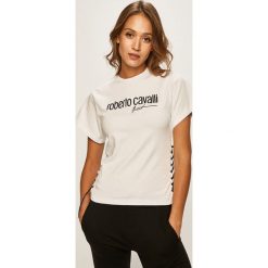 Roberto Cavalli Sport - T-shirt. Czarne topy damskie Roberto Cavalli Sport, s, z aplikacjami, z dzianiny, z okrągłym kołnierzem. Za 659,90 zł.