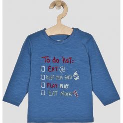 Name it - Longsleeve dziecięcy 50-80 cm. Niebieskie t-shirty chłopięce Name it, z nadrukiem, z elastanu, z długim rękawem. Za 39,90 zł.