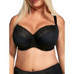 Biustonosz soft w kolorze czarnym. Czarne biustonosze Kris Line, w koronkowe wzory, z koronki. W wyprzedaży za 89,95 zł.